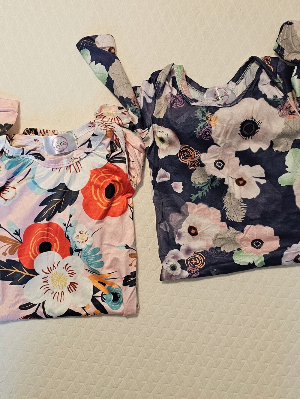Lot of 2 Little Love Infant Gowns Floral Sleeper Pink Navy 0/3 Months Super Soft